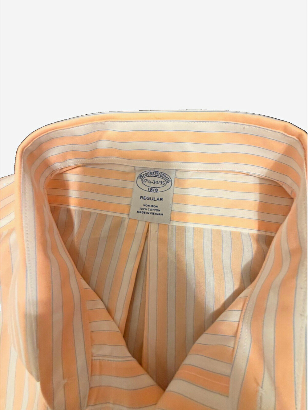 Brooks Brothers Non-Iron Cotton Orange/White Stripe Dress Shirt 18 34/35